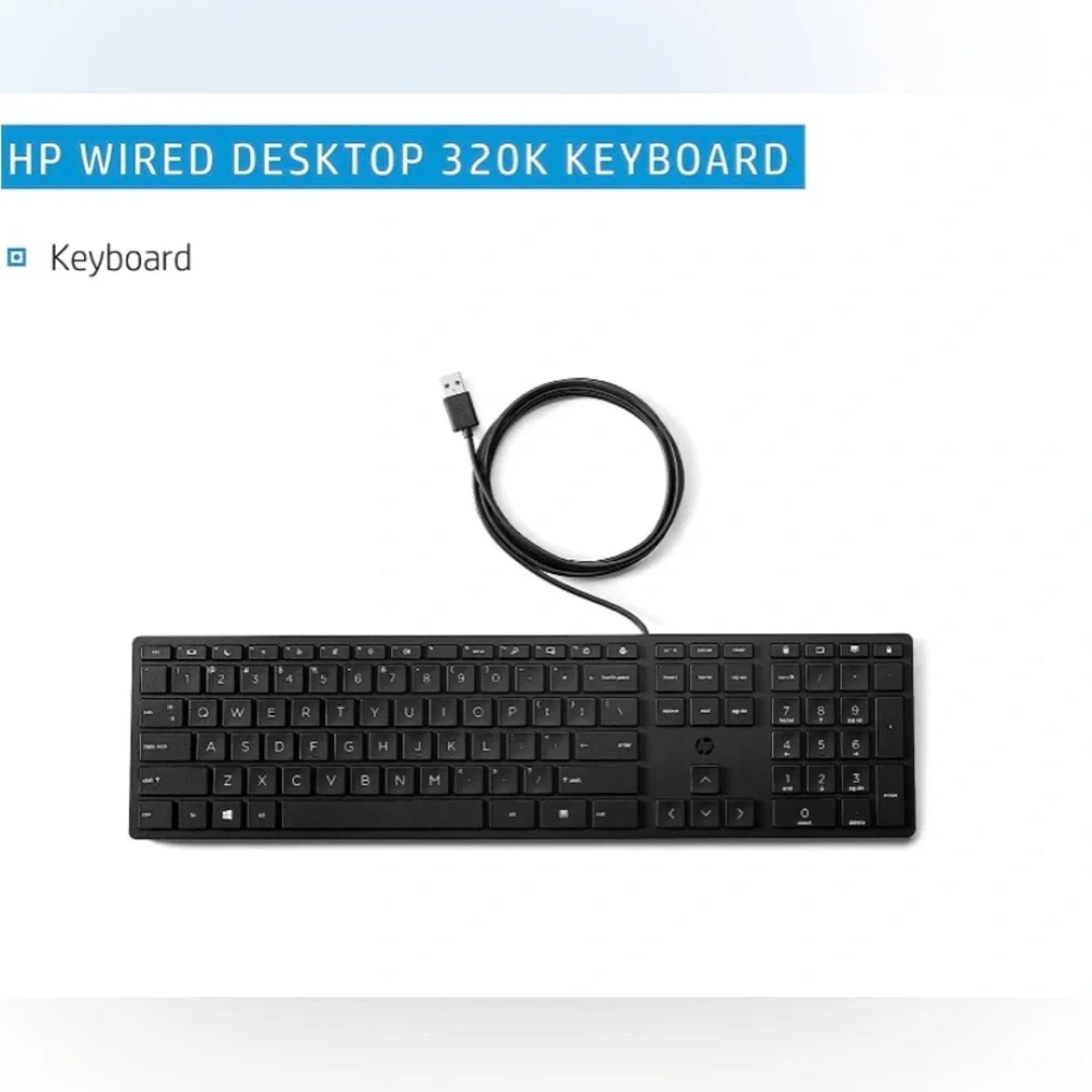 HP Desktop 320K Slim Wired QWERTY Keyboard - Black
